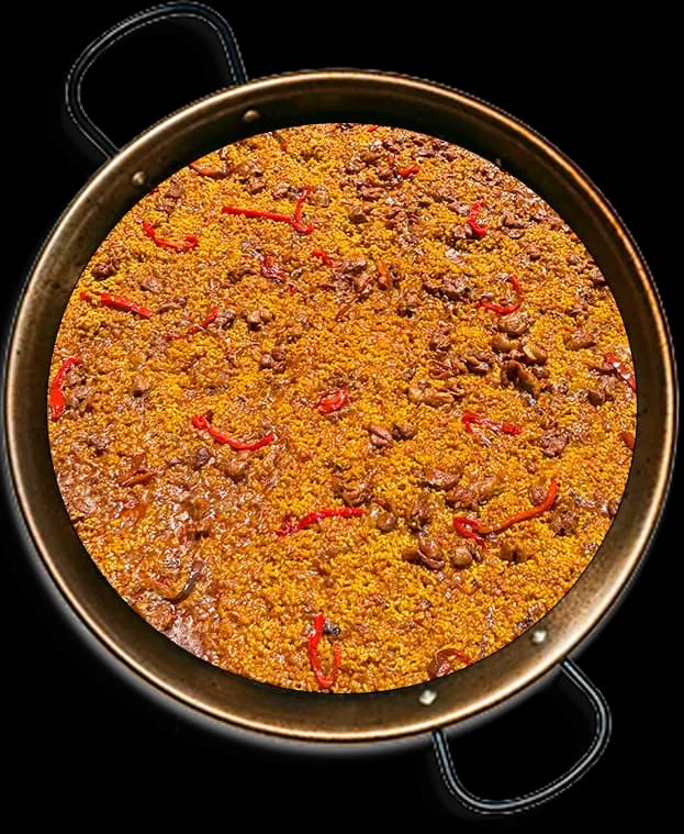 Arroz al Pedro Ximénez con pollo, costilla y pimiento rojo